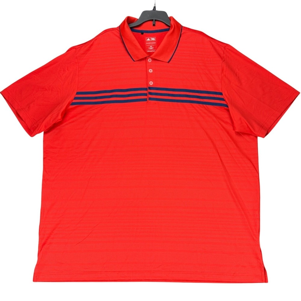 Adidas Golf PureMotion Polo Shirt Men 2XL Red Blue Stripes Performance Polyester